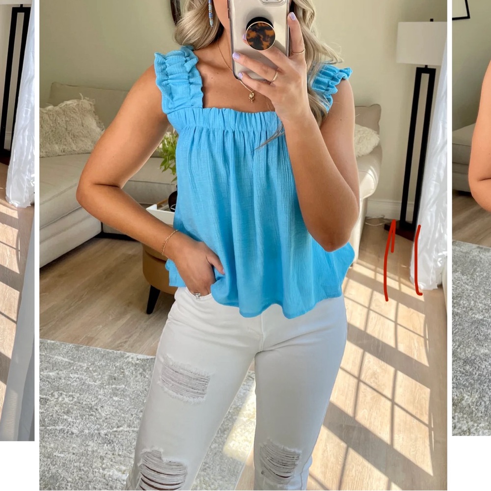 Womens Blue Ruffle Tank E&M - Picture 5 of 5